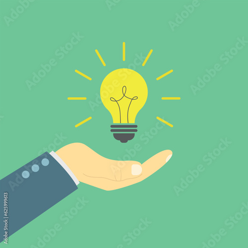 idea. light bulb. a hand with a light bulb. find a solution. decision. exit. a task. to come up with. find a way out. color background. there is animation.. vector drawing.