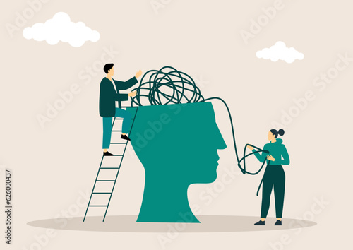 Psychotherapy practice, psychiatrist consulting patient. Mental disorder treatment. Psychologist service, private counseling, family psychology concept. Vector isolated concept creative illustration.