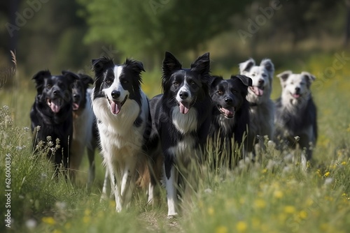 a group of border collies in a field - generative ai