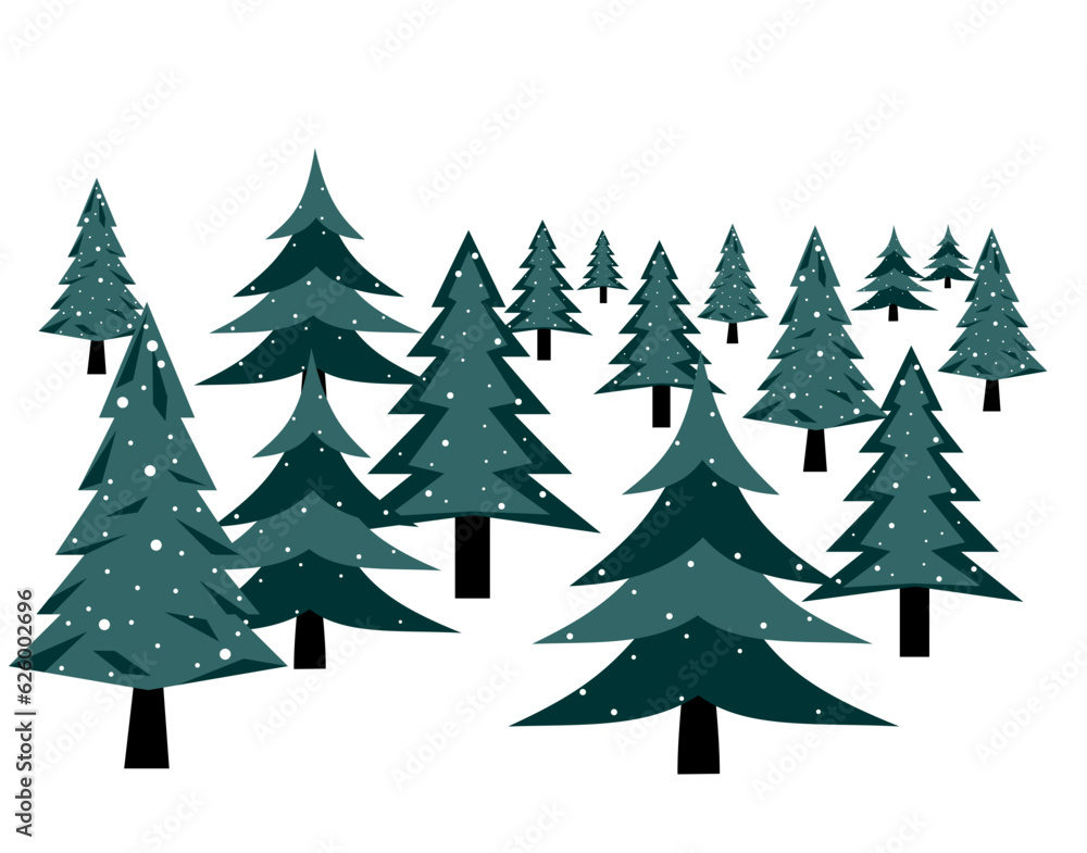 Christmas trees or pine trees on the white background