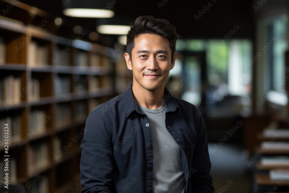 Cheerful male international student at a university library Cheerful male international student at a university library