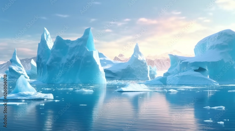 Majestic icebergs adrift in the Antarctic Ocean