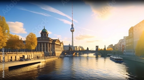 Museumsinsel (Museum Island) with Bode Museum and Fernsehturm (TV Tower) in Berlin