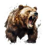 Ferocious grizzly bear illustration on white background