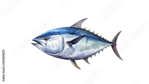 Bluefin tuna drawing, symbol of marine protein, on white background.