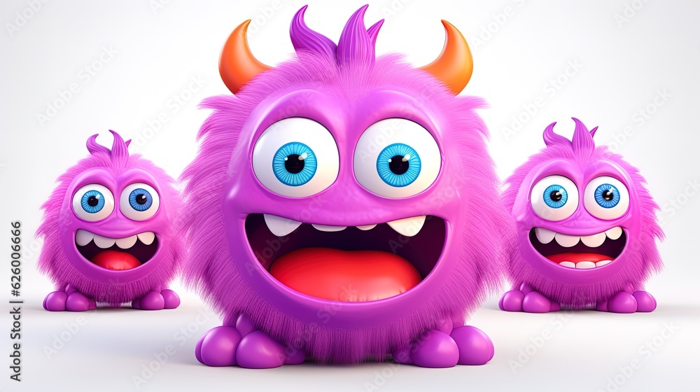 3D cute emoji monster, generated by AI 3D cute emoji monster, generated by AI
