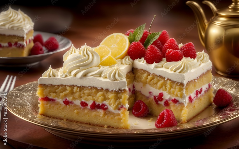 Cake with whipped cream and fresh fruit, generative ai Cake with whipped cream and fresh fruit, generative ai