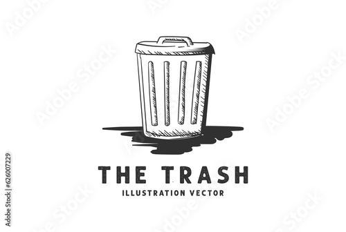 Vintage Retro Metal Trash Bin Icon Illustration Vector