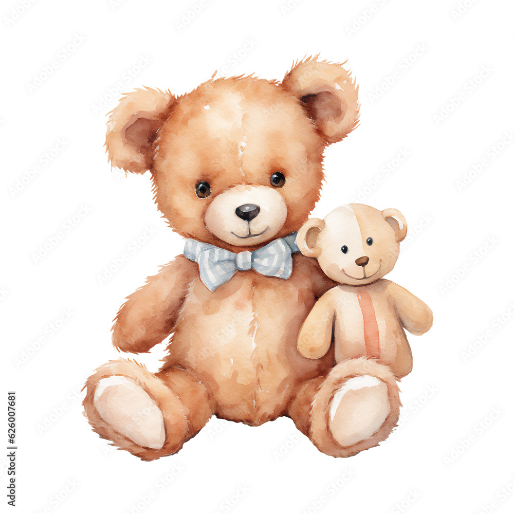 Fototapeta premium Watercolor bear illustration, cartoon character animal, idea for print t-shirt, poster and kids envelope, postcard. Hand drawn style.