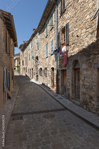 Beautiful old mountain village with medieval stone houses in South France
