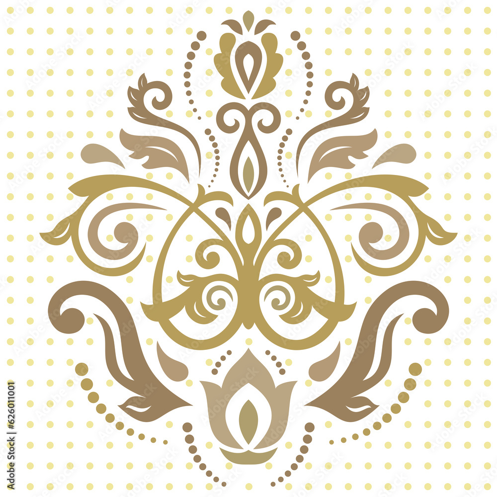Floral golden pattern with arabesques. Abstract oriental golden ornament. Vintage classic pattern