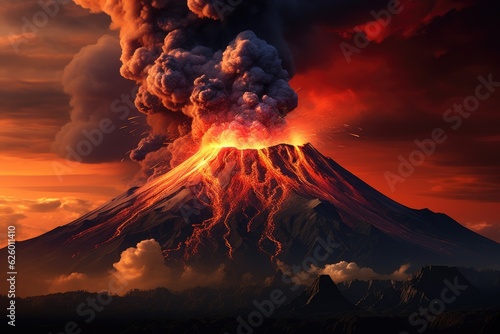 Obraz na płótnie Volcano eruption scenery background. Generative AI