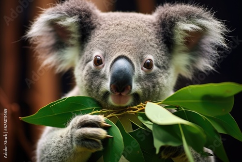 Koala is eating eucalyptus leaves. Generative AI