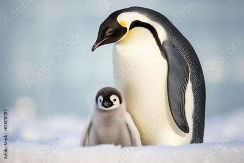 Mother penguin with her offspring. Generative AI