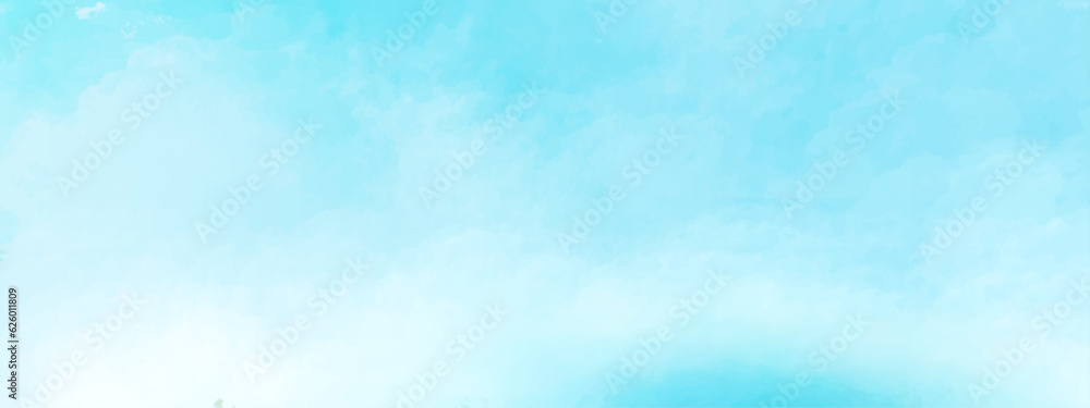 Obraz premium sunny sky blue light watercolor background. Aquarelle painting brush effect card paper textured canvas cloudy smoke space for text, entertaining card, template. aquamarine color graphics illustration