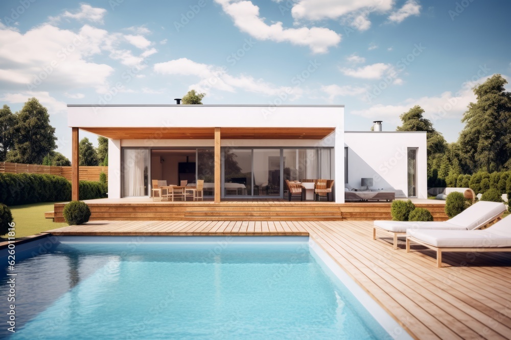 Modern and elegant villa with pool. AI generated