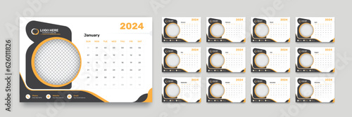 Simple business desk calendar with 12 months accurate date format for the year 2024