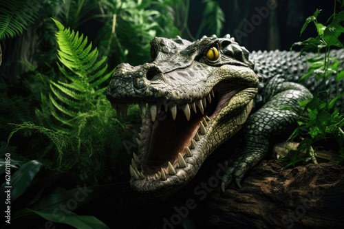 Crocodile with open mouth and with large teeth © Veniamin Kraskov