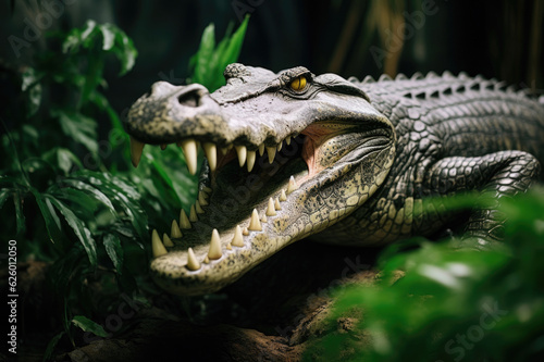 Crocodile with open mouth and with large teeth