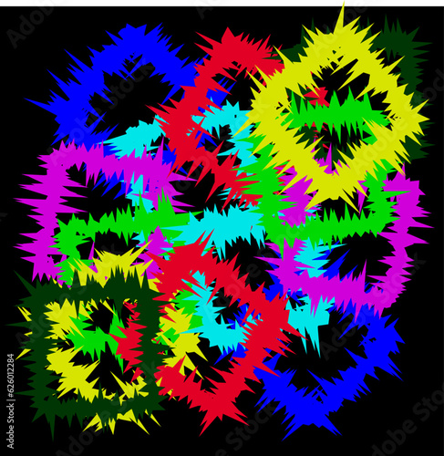 Abstract vector geometric pattern in the form of contour multi-colored quadrangles on a black background