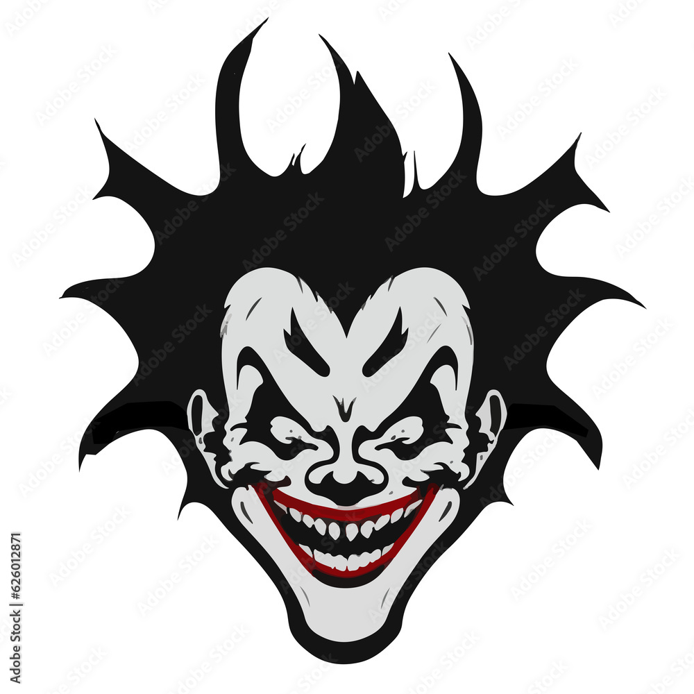 Haunted Laughter: Scary Clown Illustration - An Isolated Inked Nightmare with a Gothic Touch of Horror