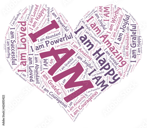 I AM Affirmations Heart Word Cloud - Positive Inspirational Word Art