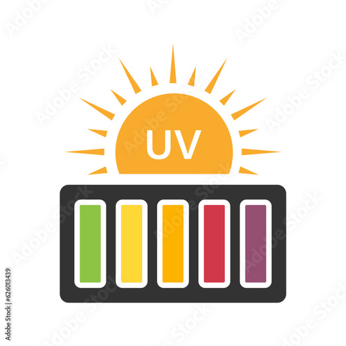 UV Index Icon. Danger Level of Sun Radiation Pictogram. Ultraviolet Rays Safety Symbol. Skin Care and Protection, Safe Solar Scale Sign. Warning Harmful Sunlight. Isolated Vector Illustration