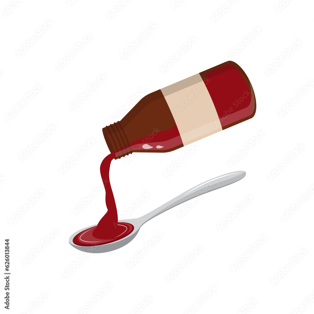 bottle and spoon with syrup vector illustration