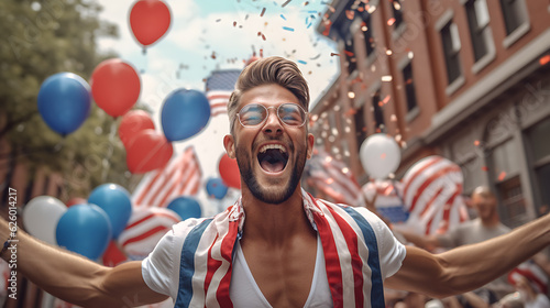Happy man celebrating fourth july Independence Day.
