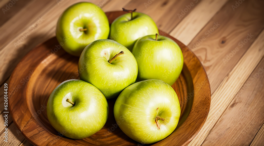 Green Apples on a wooden table Green Apples on a wooden table