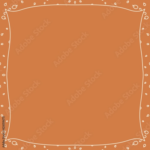Orange background with cream colored square frame graphics. with minimal leaf pattern