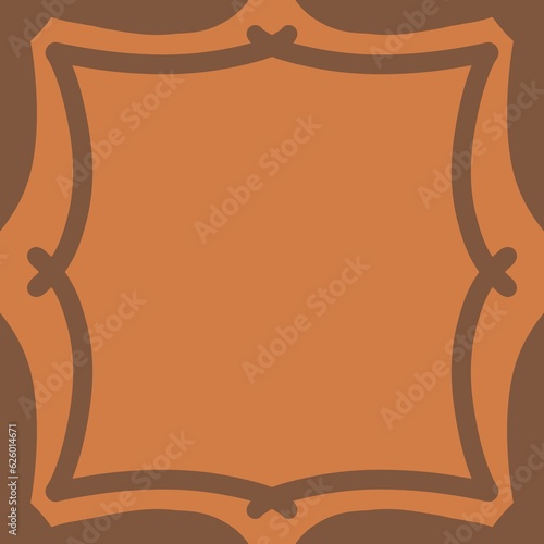 Orange background with dark brown square frame graphics.