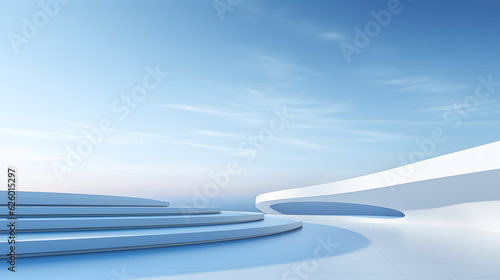 3d rendering and illustration and curved wall, architecture, white, pink, blue sky, modern, trendy, new