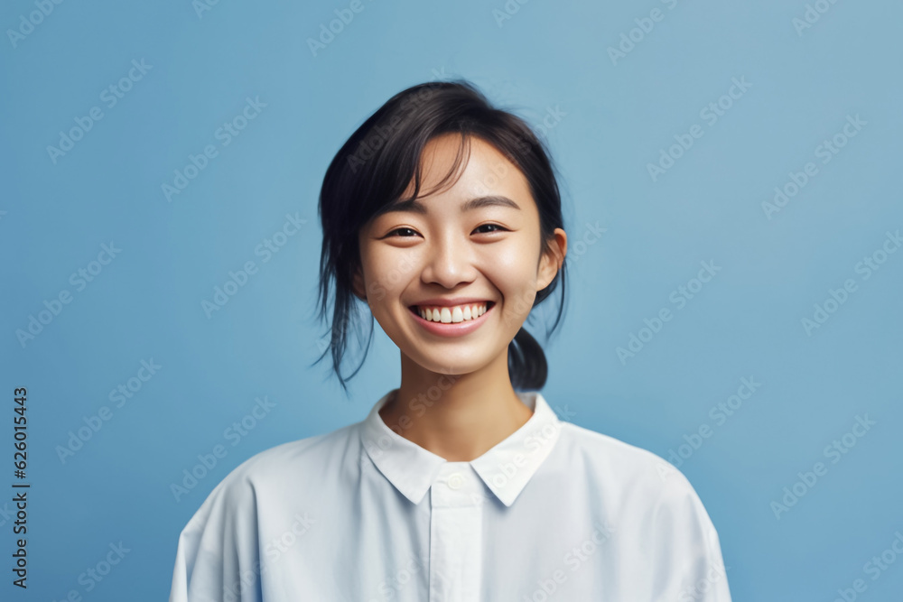 Smart Casual Office Shirt uniform Girl Teenager - Adult stands in front of dark black Background. generative AI Smart Casual Office Shirt uniform Girl Teenager - Adult stands in front of dark black Background. generative AI