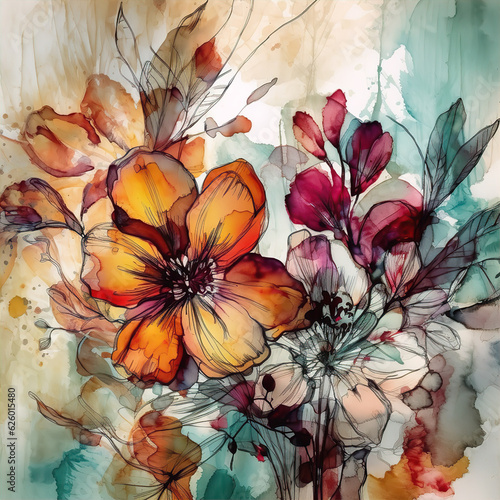 Wallpaper Mural Beautiful vintage background with flowers, exotic plants, butterflies. Floral print Torontodigital.ca