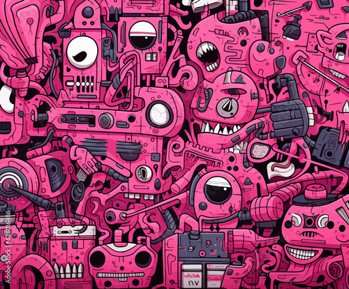 pattern of various robots and mechanisms. Vector illustration