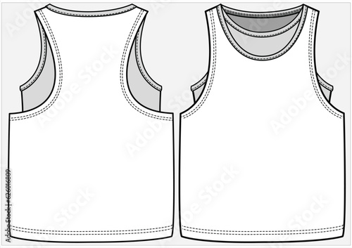 LONG LENGTH SPORTY RACER BACK DOUBLE LAYER SLEEVELESS TOP ATHLEISURE PERFORMANCE KNIT TOP DESIGN FOR WOMEN AND GIRLS IN VECTOR FILE
