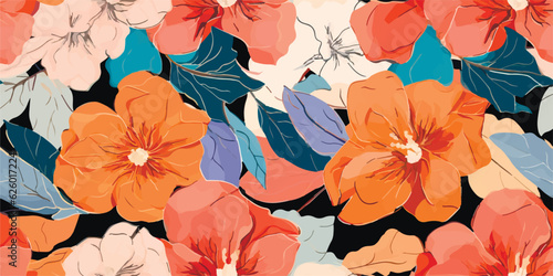 Modern exotic floral pattern. Collage contemporary seamless pattern. Hand drawn cartoon style pattern