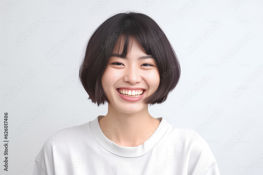 a lively Asian teen with short hair, donning a white T-shirt, standing against a clean white studio backdrop, beautifully lit. Perfect for a wide range of projects. generative AI. a lively Asian teen with short hair, donning a white T-shirt, standing against a clean white studio backdrop, beautifully lit. Perfect for a wide range of projects. generative AI.