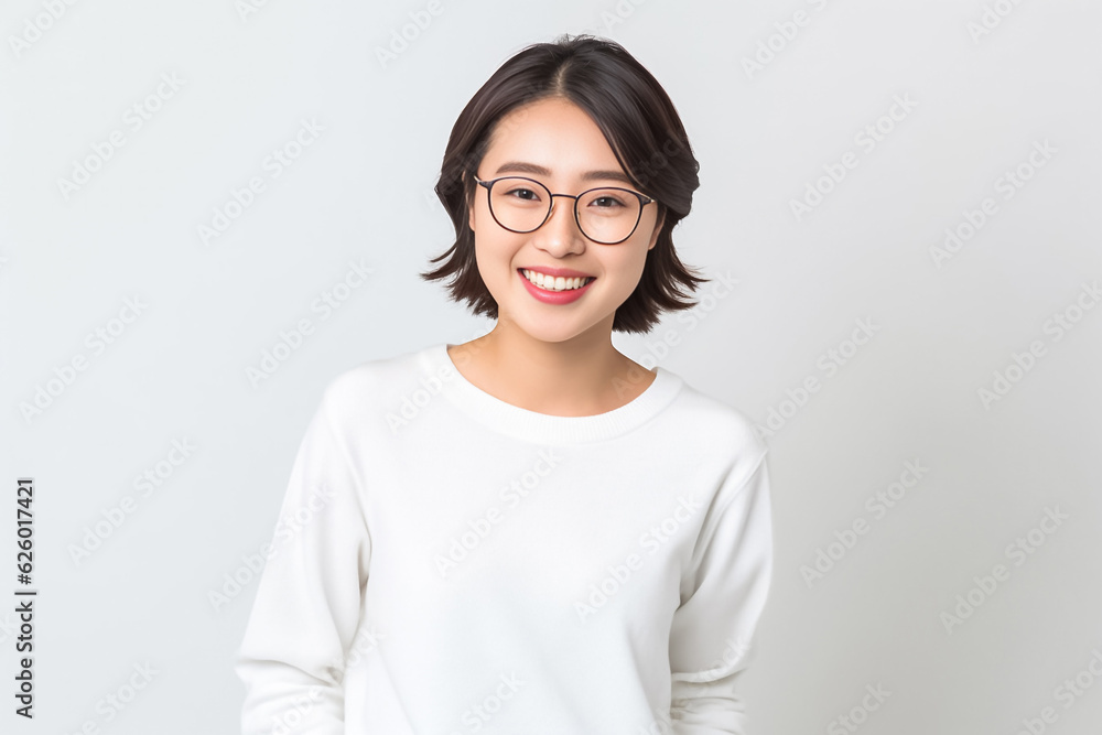 a lively Asian teen with short hair, donning a white T-shirt, standing against a clean white studio backdrop, beautifully lit. Perfect for a wide range of projects. generative AI. a lively Asian teen with short hair, donning a white T-shirt, standing against a clean white studio backdrop, beautifully lit. Perfect for a wide range of projects. generative AI.