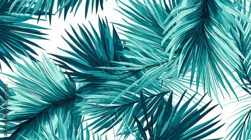 Green palm leaf pattern background. Generated AI. Illustration for design  poster or print.