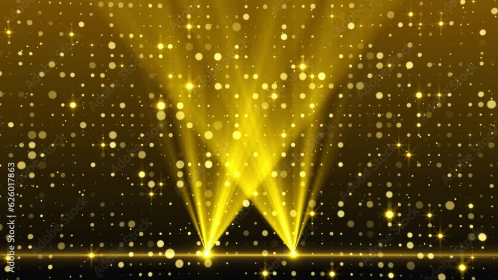 Shining golden floor particles stars dust light spot flashing luxury awards party stage background. award, music, wedding, anniversary, party and presentation backdrops, corporate.