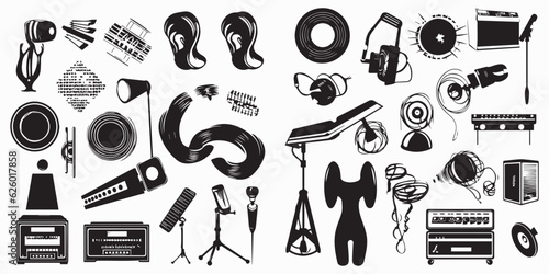 Set of silhouette music elements vector collection