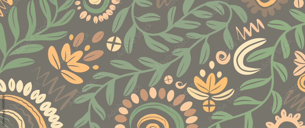 Floral ornament in folk style in autumn shades. Ornament for decor, wallpapers, postcards and presentations. Floral ornament in folk style in autumn shades. Ornament for decor, wallpapers, postcards and presentations.