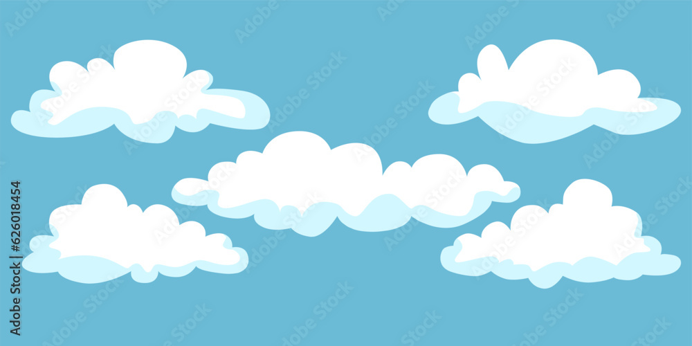 Cloud Vector illustration. Abstract white cloudy set isolated on blue background