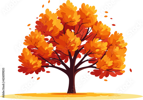 Autumn tree vector.Realistic aututmn tree with falling orange leaves.