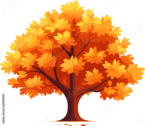Autumn tree vector.Realistic aututmn tree with falling orange leaves.