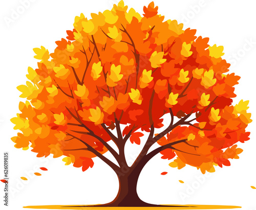 Autumn tree vector.Realistic aututmn tree with falling orange leaves. photo