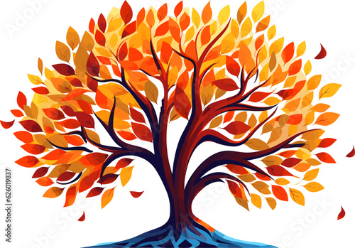 Autumn tree vector.Realistic aututmn tree with falling orange leaves.