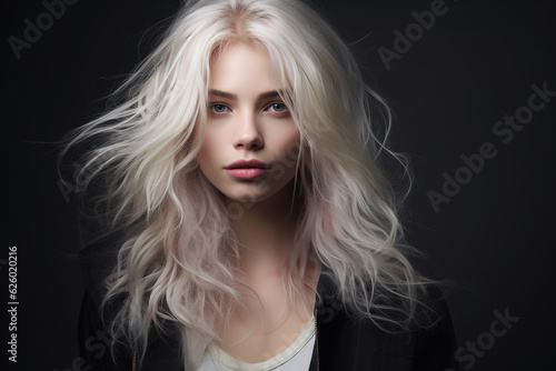 studio shot of a beautiful blond girl close up on dark background